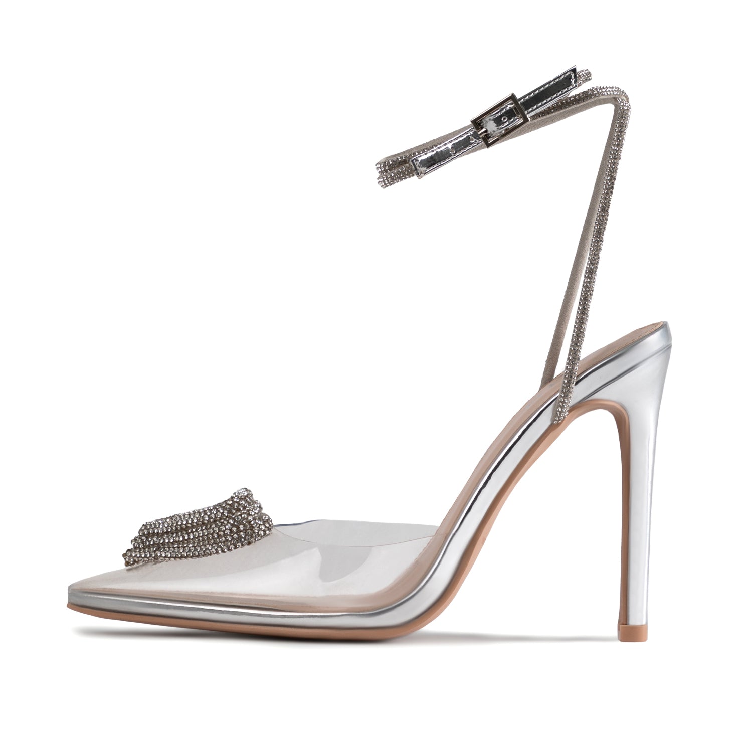 RAID Roana Stiletto Pump in Clear/ Silver Metallic