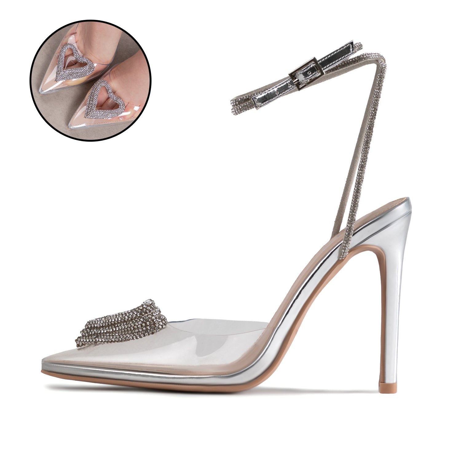 RAID Roana Stiletto Pump in Clear/ Silver Metallic