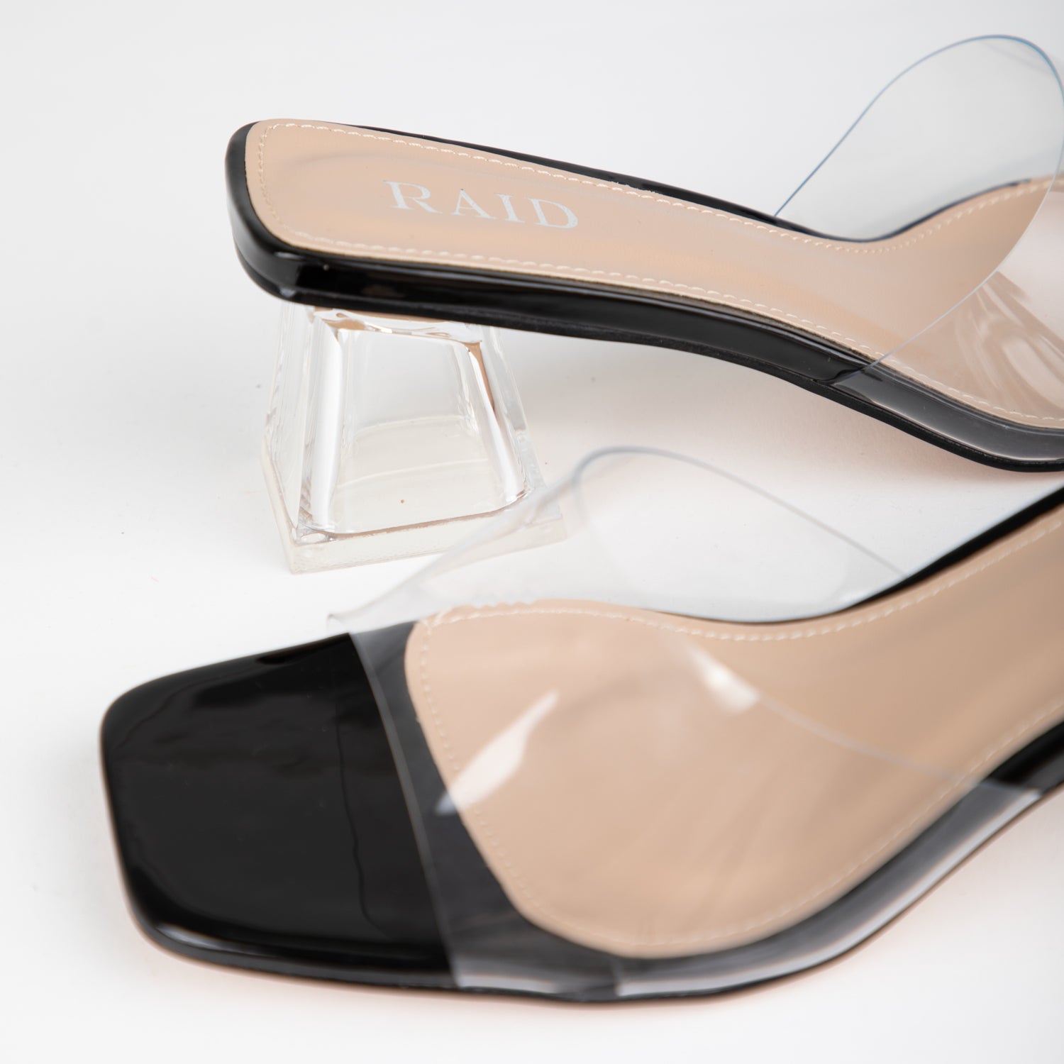 RAID Elvira Perspex Block Heeled Mules in Black