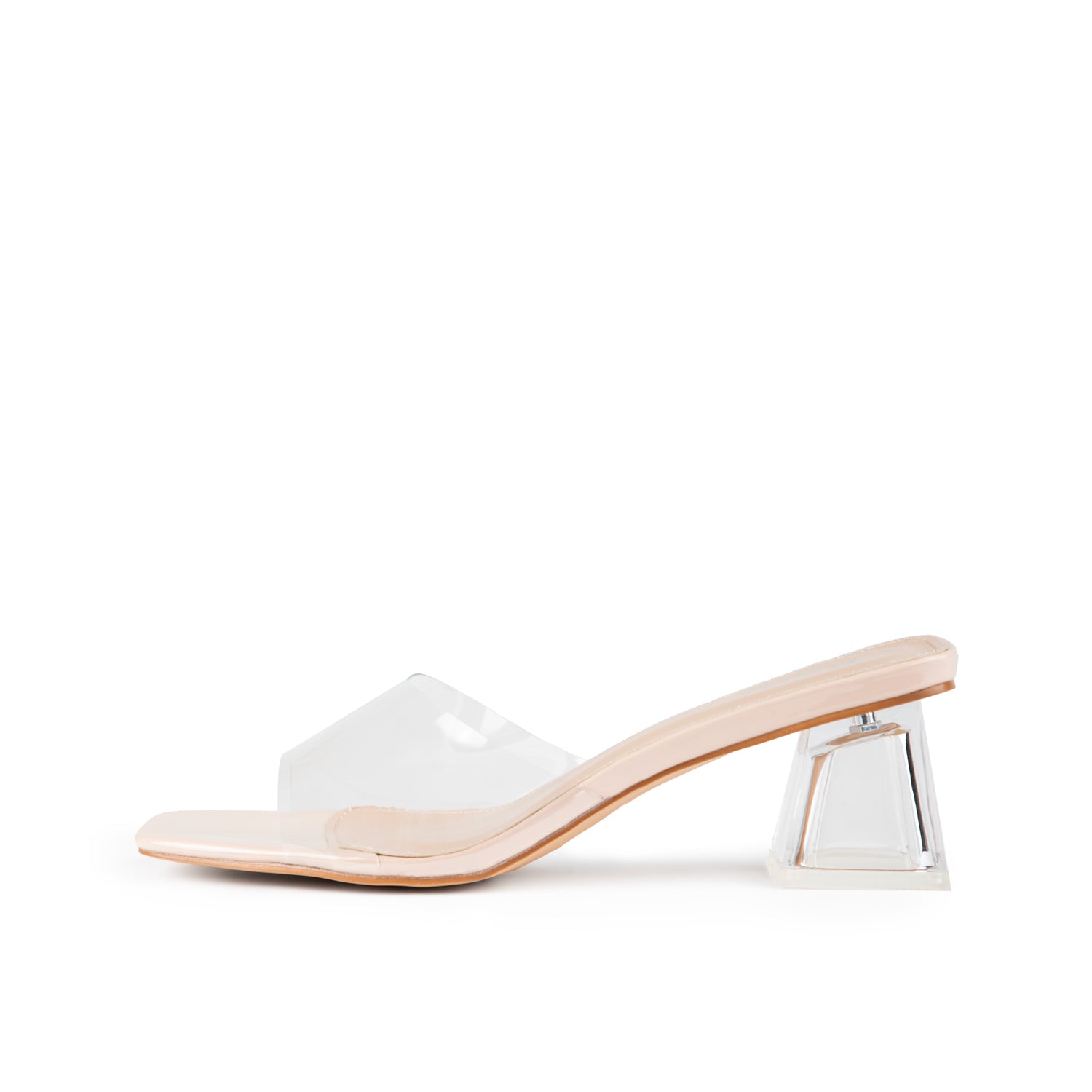 RAID Elvira Perspex Block Heeled Mules in Nude