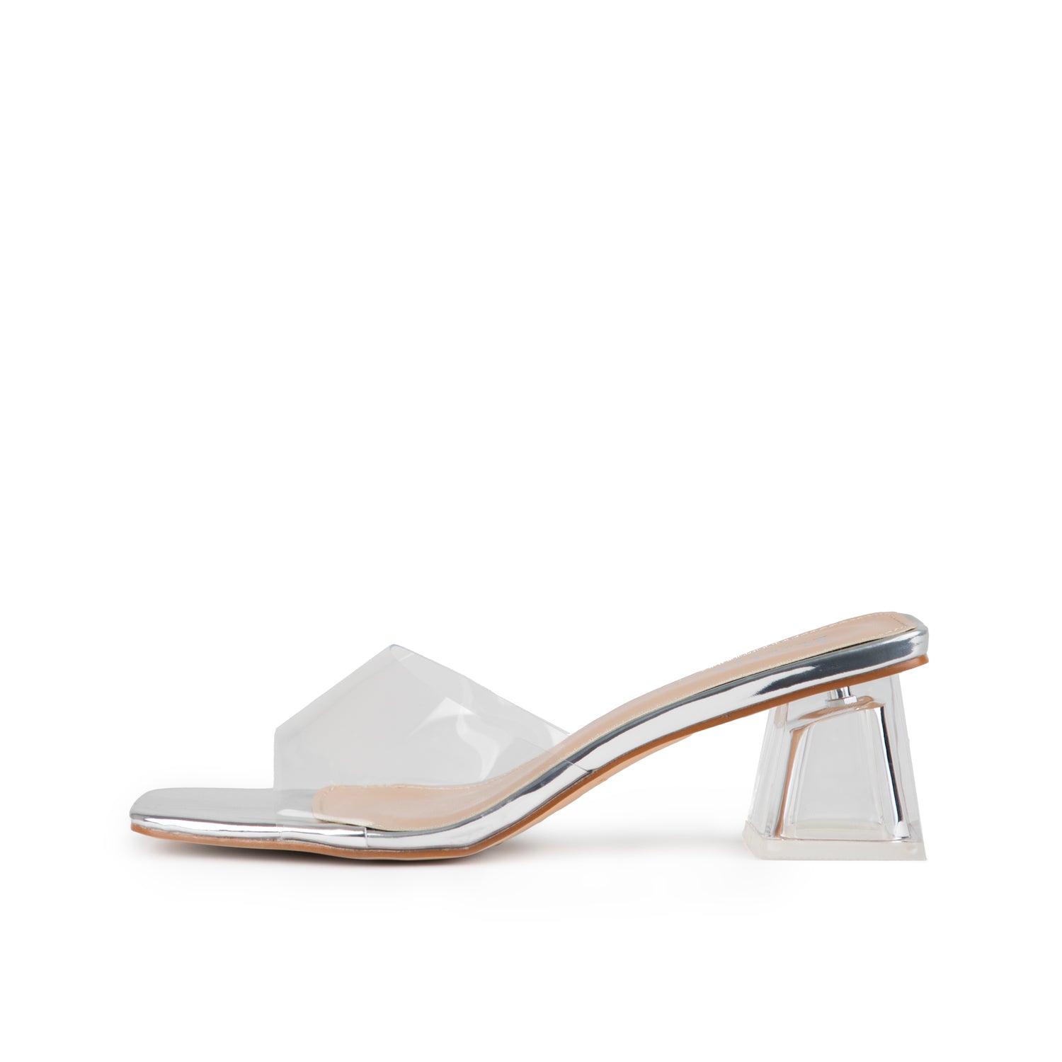 RAID Elvira Perspex Block Heeled Mules in Silver