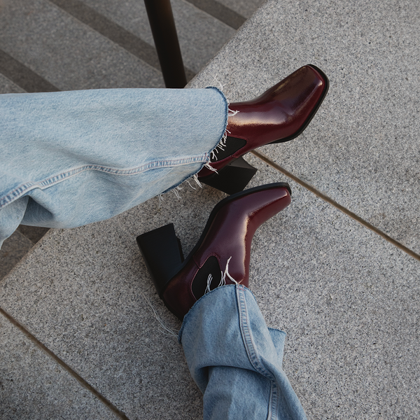 Burgundy block online heel ankle boots