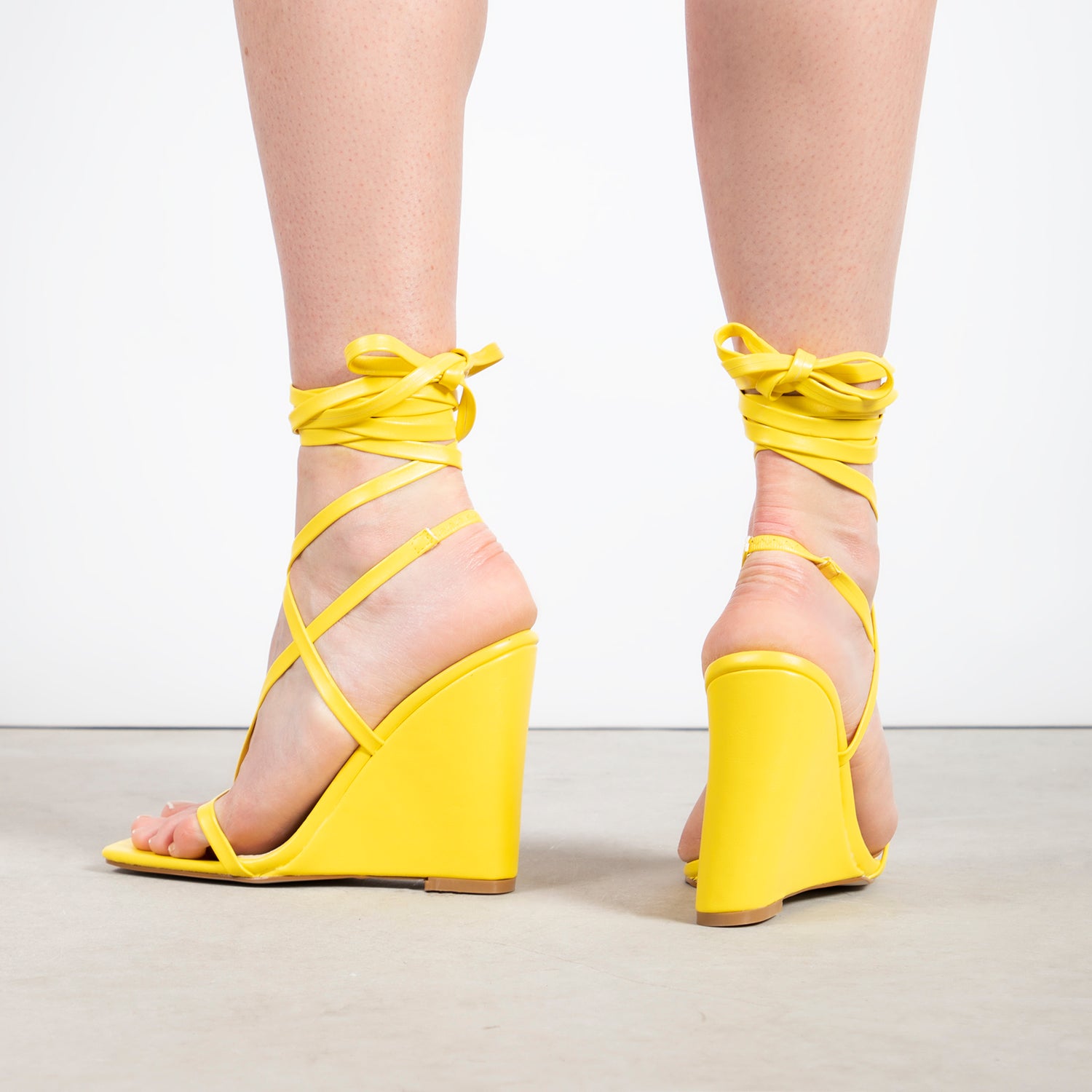 RAID Aniee Lace Up Heel in Yellow