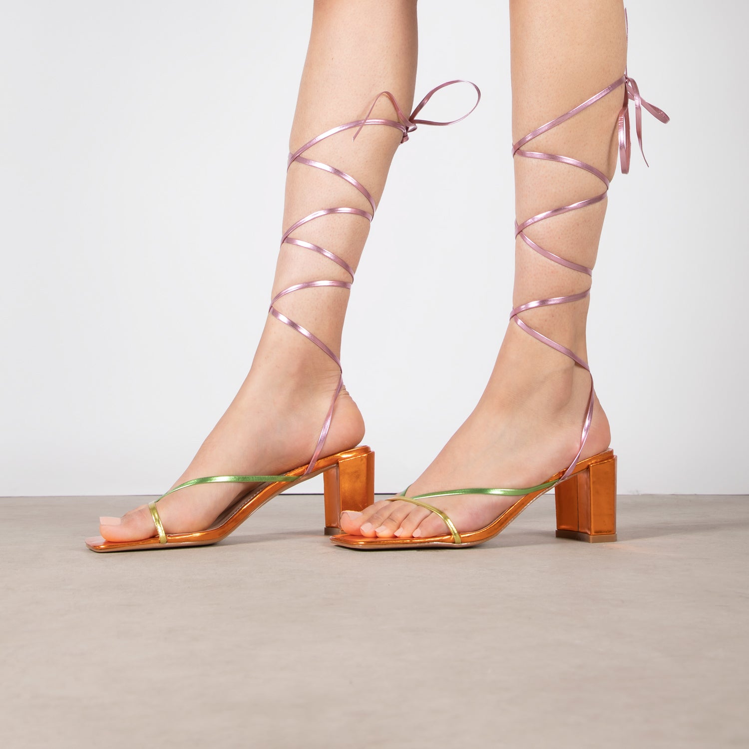 RAID Annelise Mid Block Heel Sandal In Orange Multi