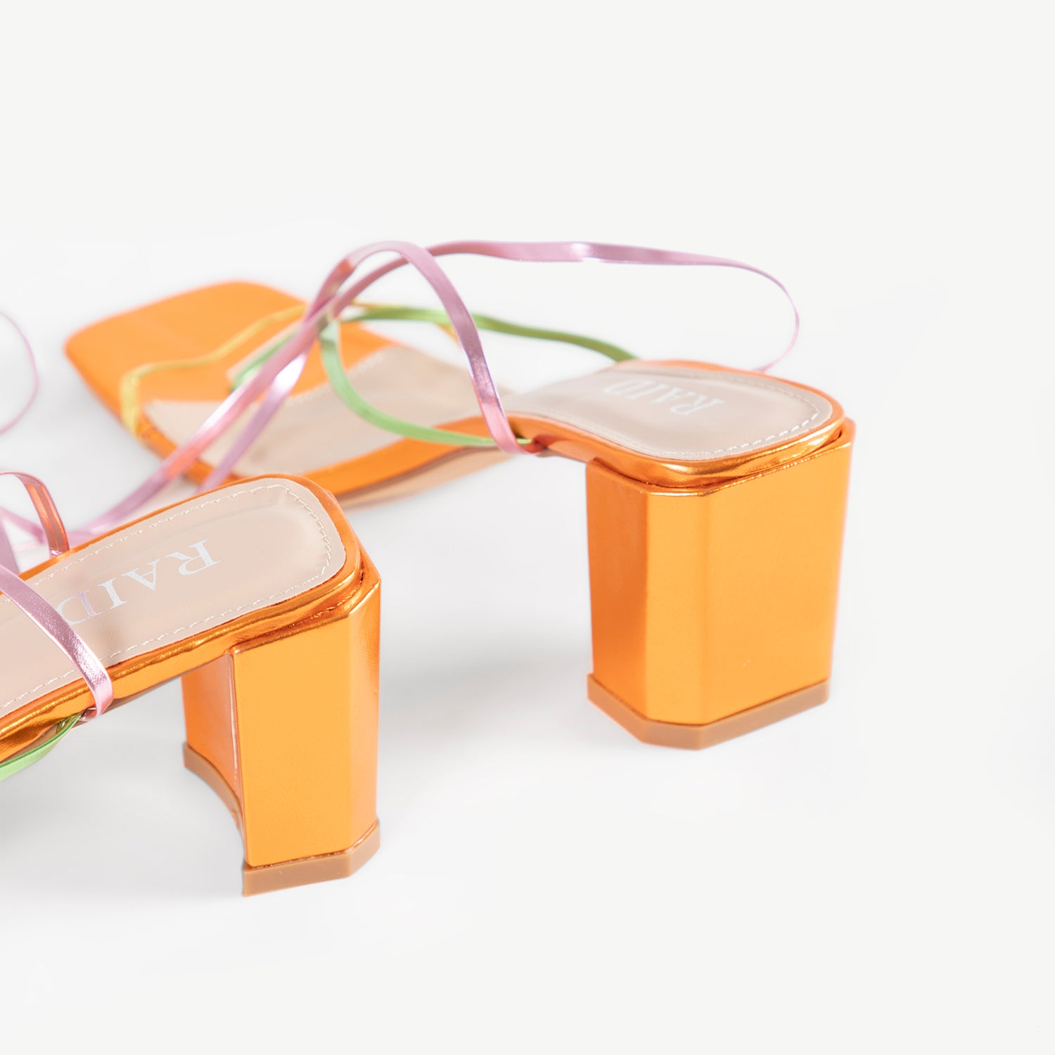 RAID Annelise Mid Block Heel Sandal In Orange Multi
