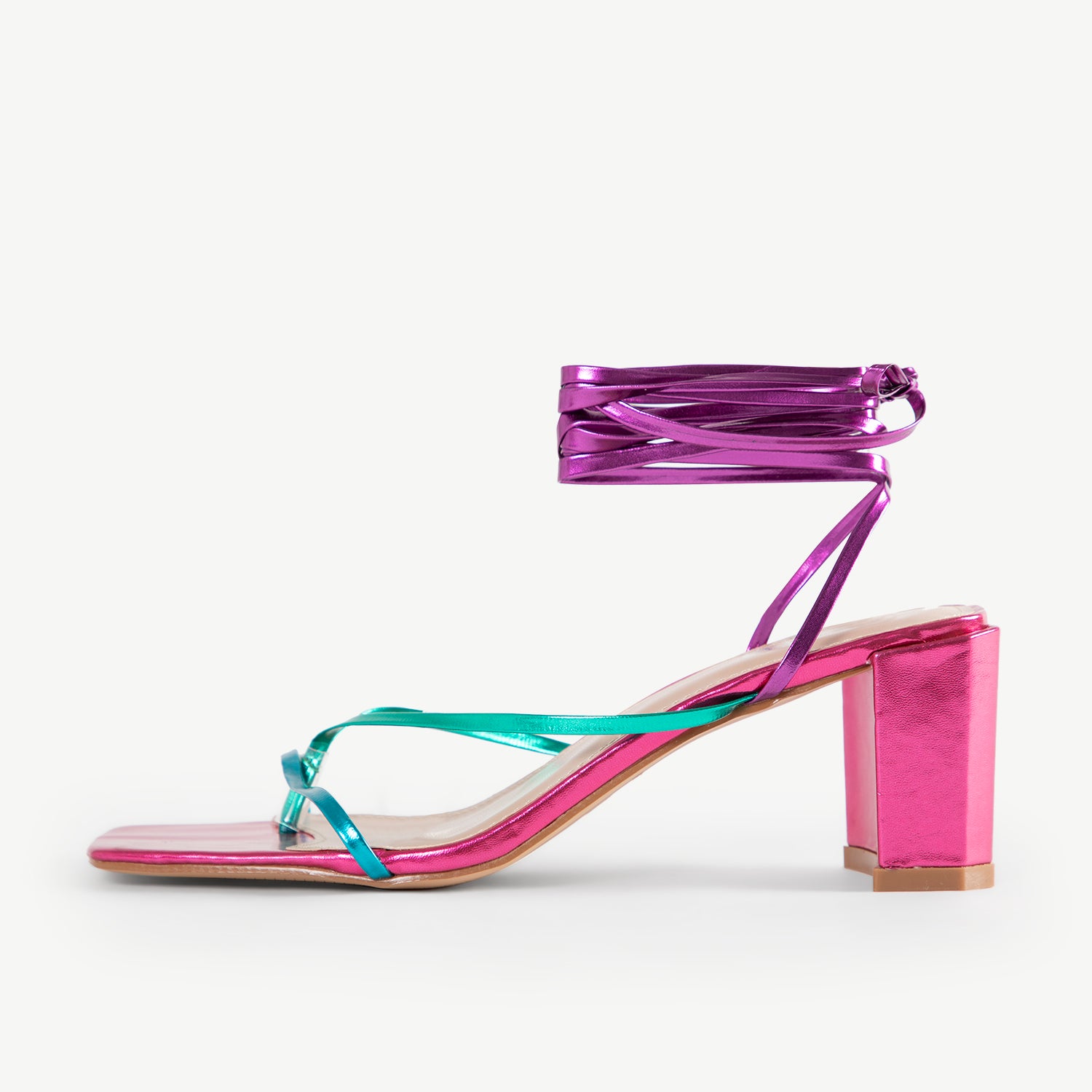 RAID Annelise Mid Block Heel Sandal In Pink Multi