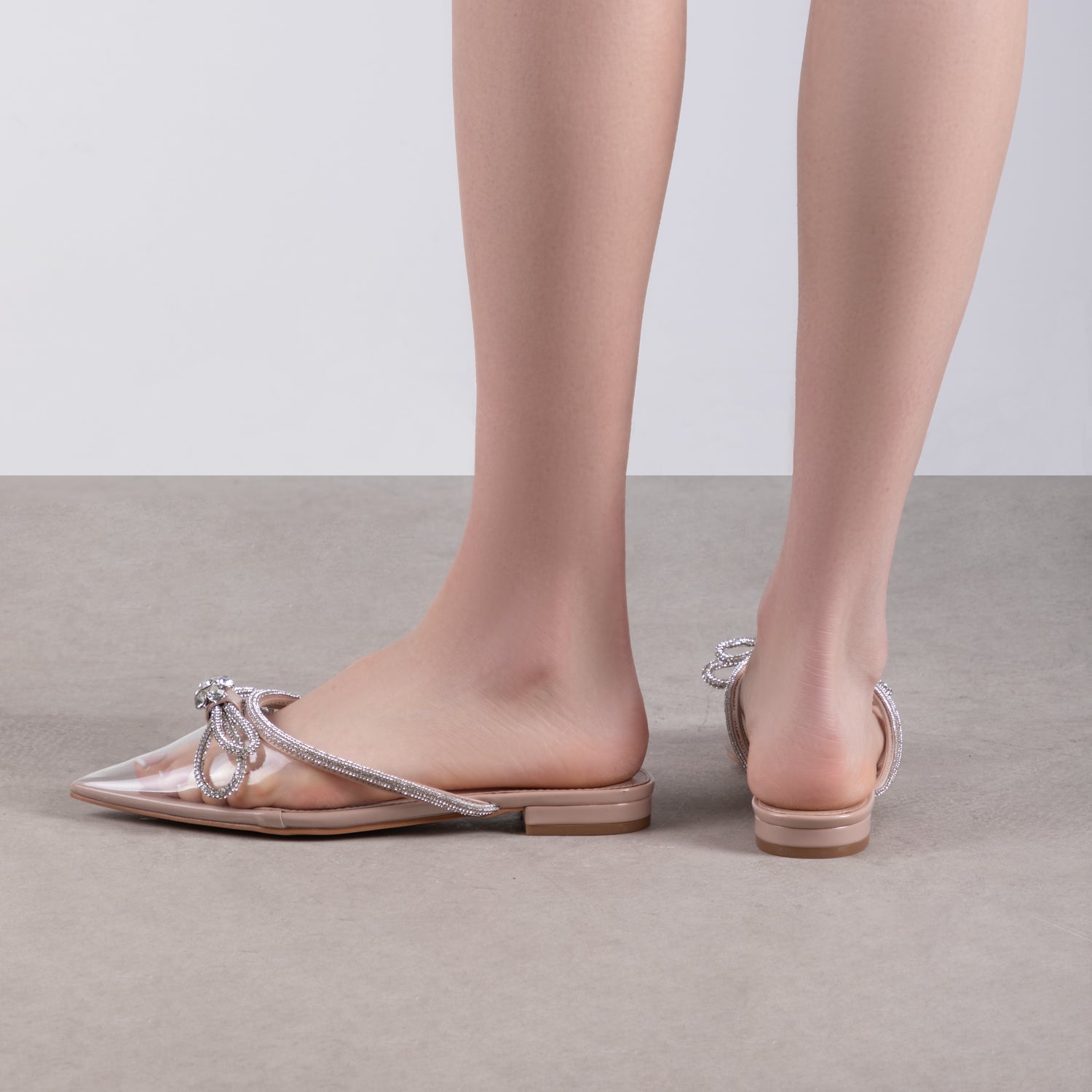 RAID Ariette Embellished Flat Mule In Clear/Nude