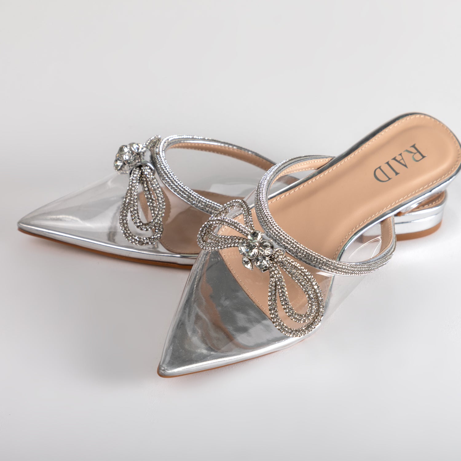 RAID Ariette Embellished Flat Mule In Clear/Silver