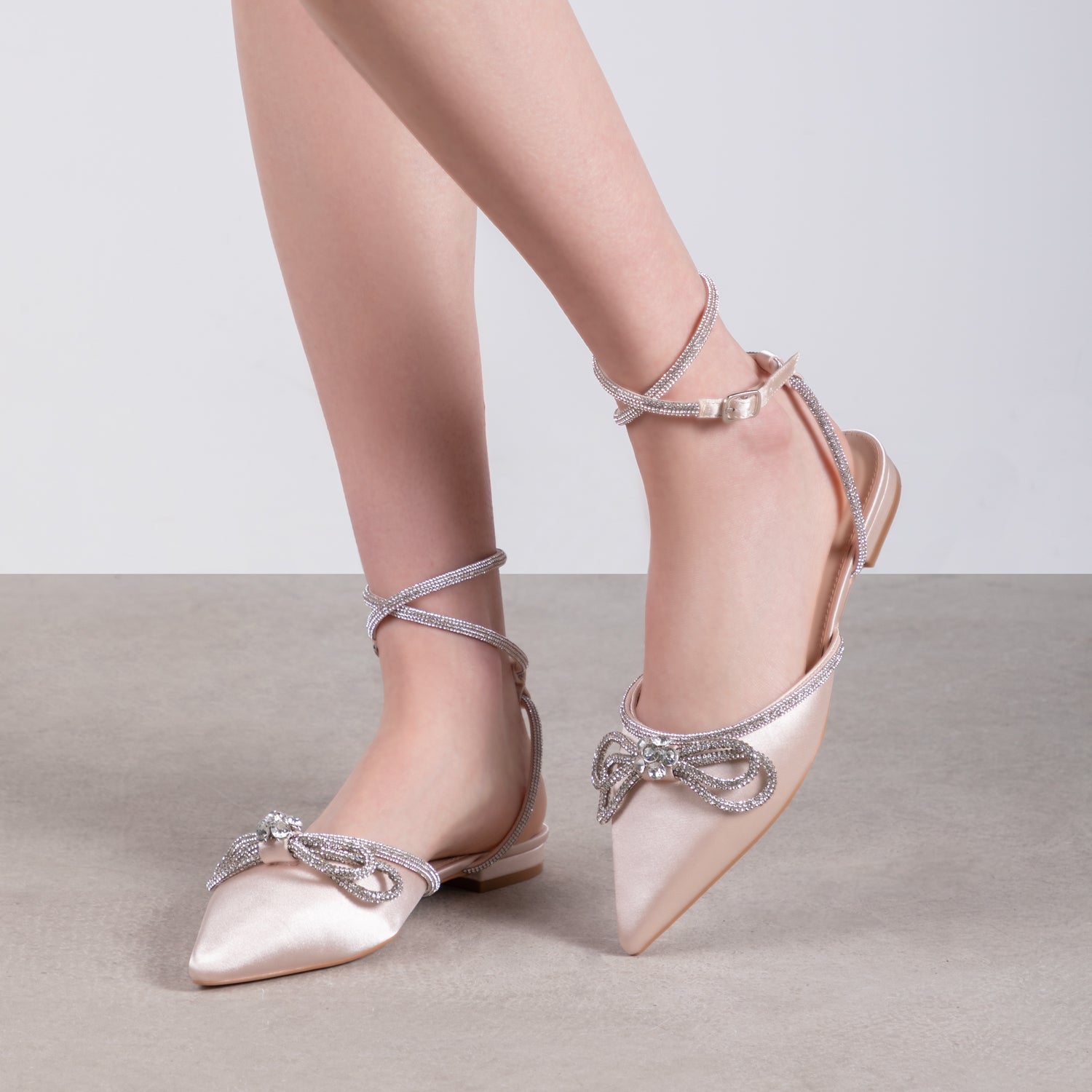 RAID Armell Flat Lace up Pump in Nude Satin