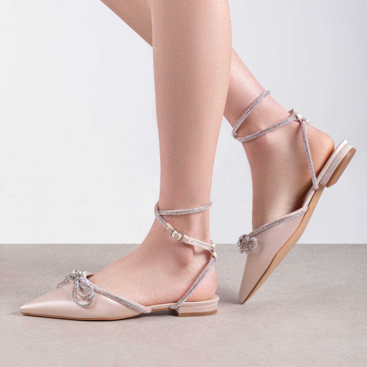 RAID Armell Flat Lace up Pump in Nude Satin