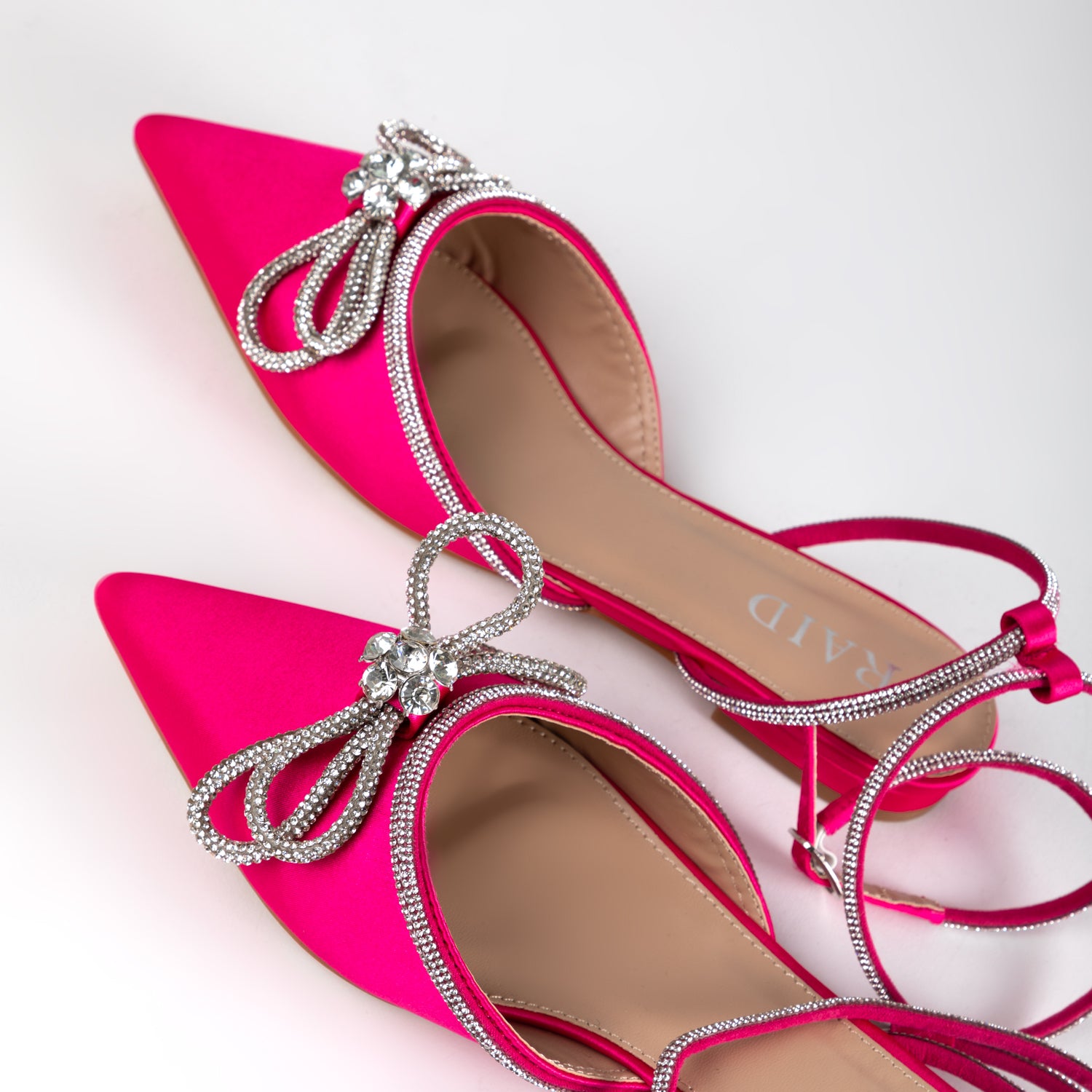 RAID Armell Flat Lace up Pump in Hot Pink Satin