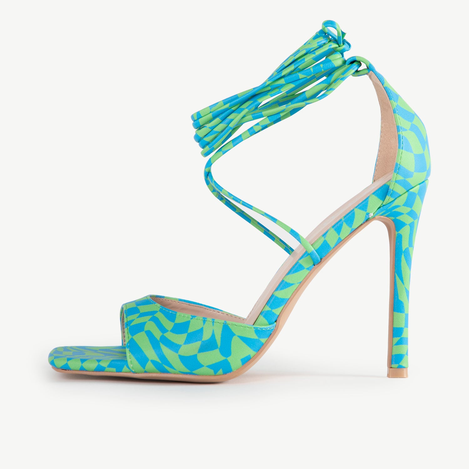 RAID Bella Strappy Heels In Blue/Green Check