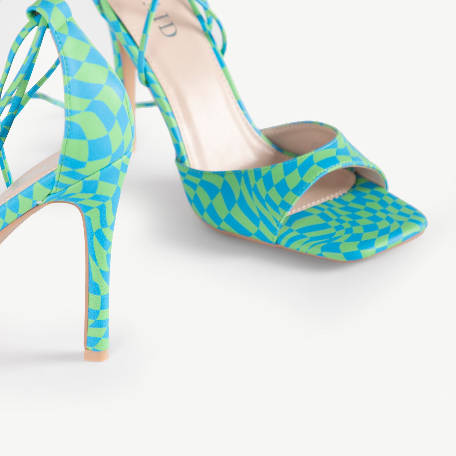 RAID Bella Strappy Heels In Blue/Green Check
