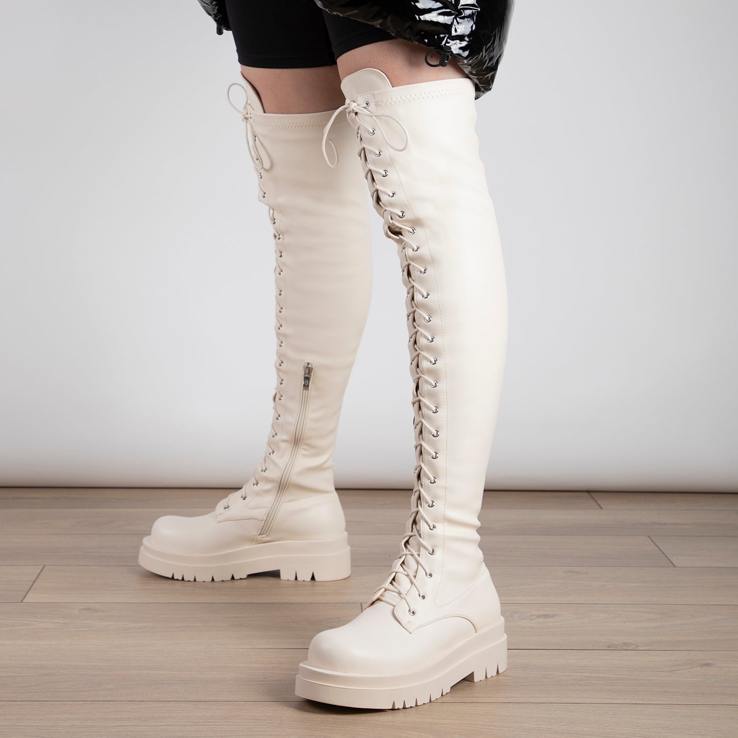 RAID Bernice Over the Knee Boot in Cream