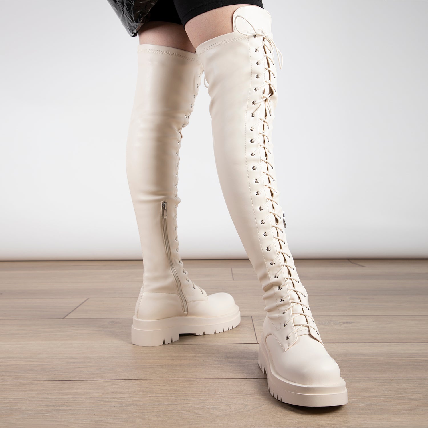 RAID Bernice Over the Knee Boot in Cream