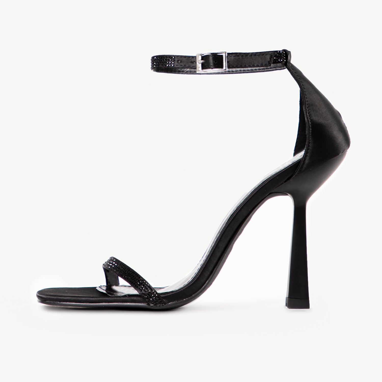 BEBO Cassidy Heeled Sandal in Black Satin