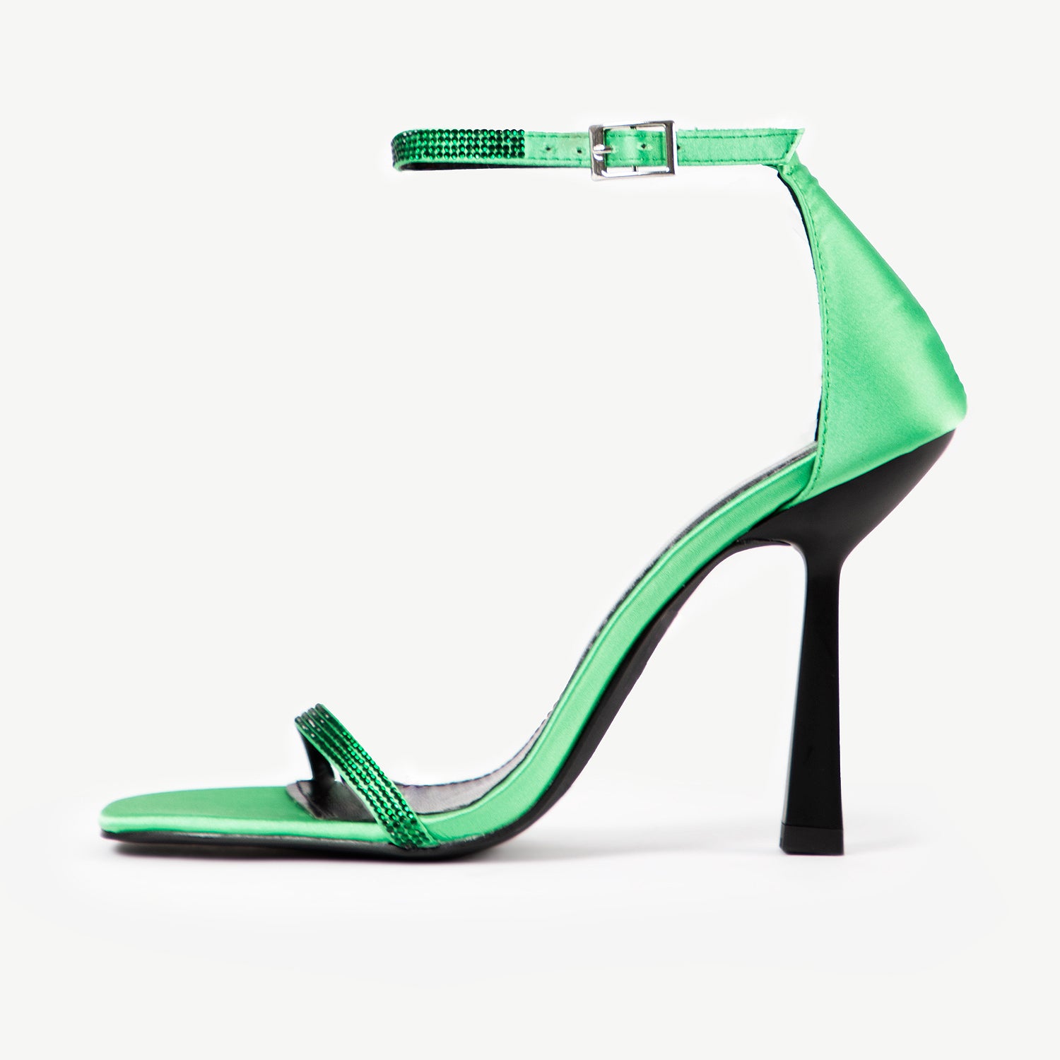 BEBO Cassidy Heeled Sandal in Green Satin