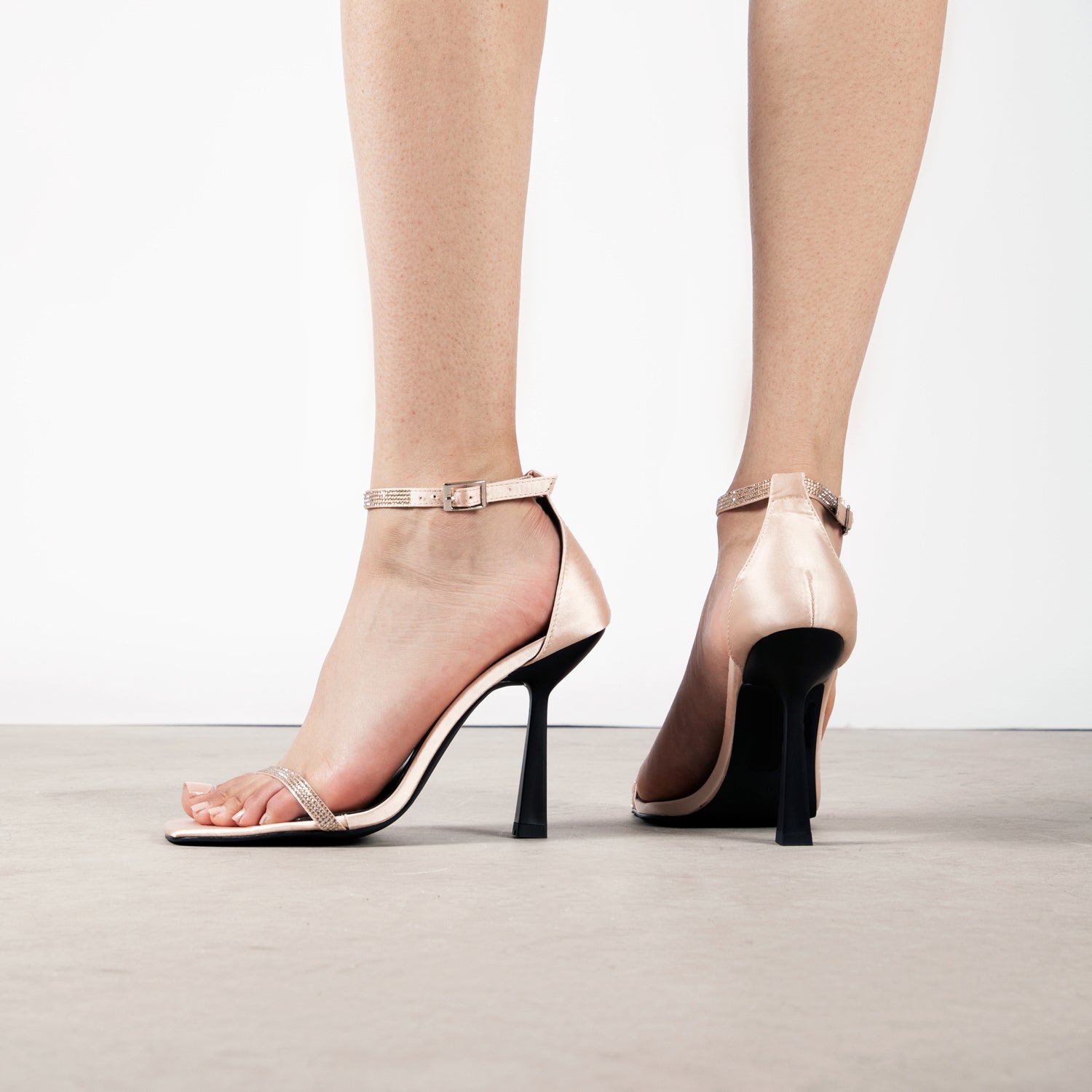 BEBO Cassidy Heeled Sandal in Champagne Satin