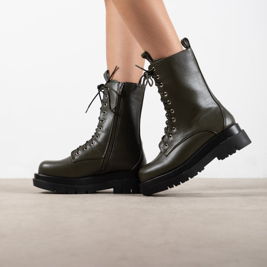 RAID Dahlia Chunky Lace Up Boot in Khaki