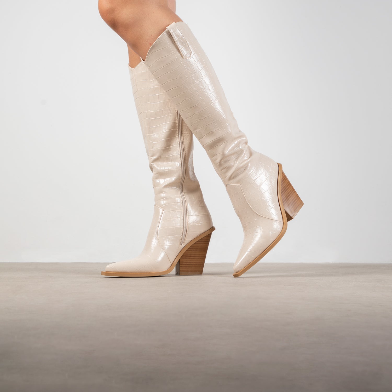 RAID Enrique Western Long Boot In Off White Croc
