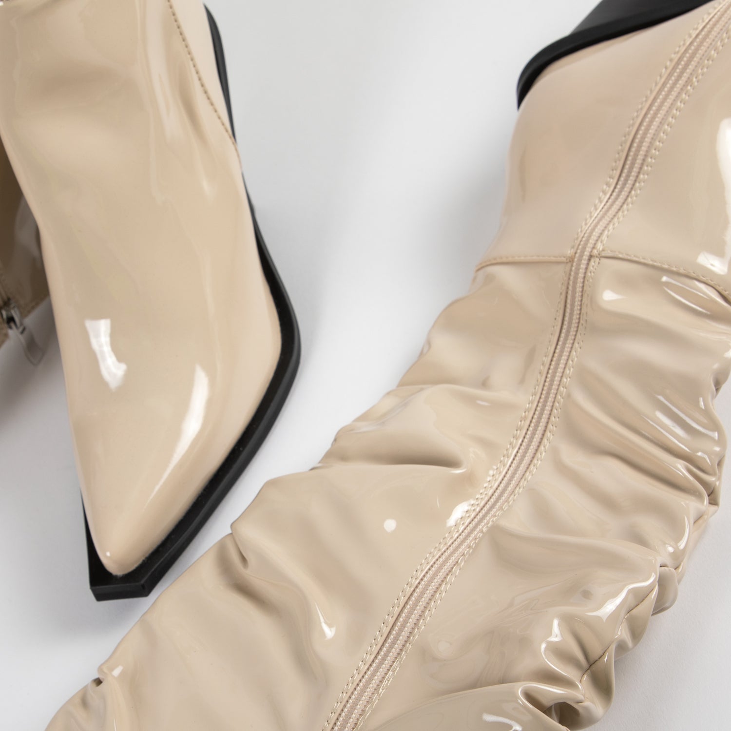 RAID Estacia Ruched Long Boot in Off White Patent
