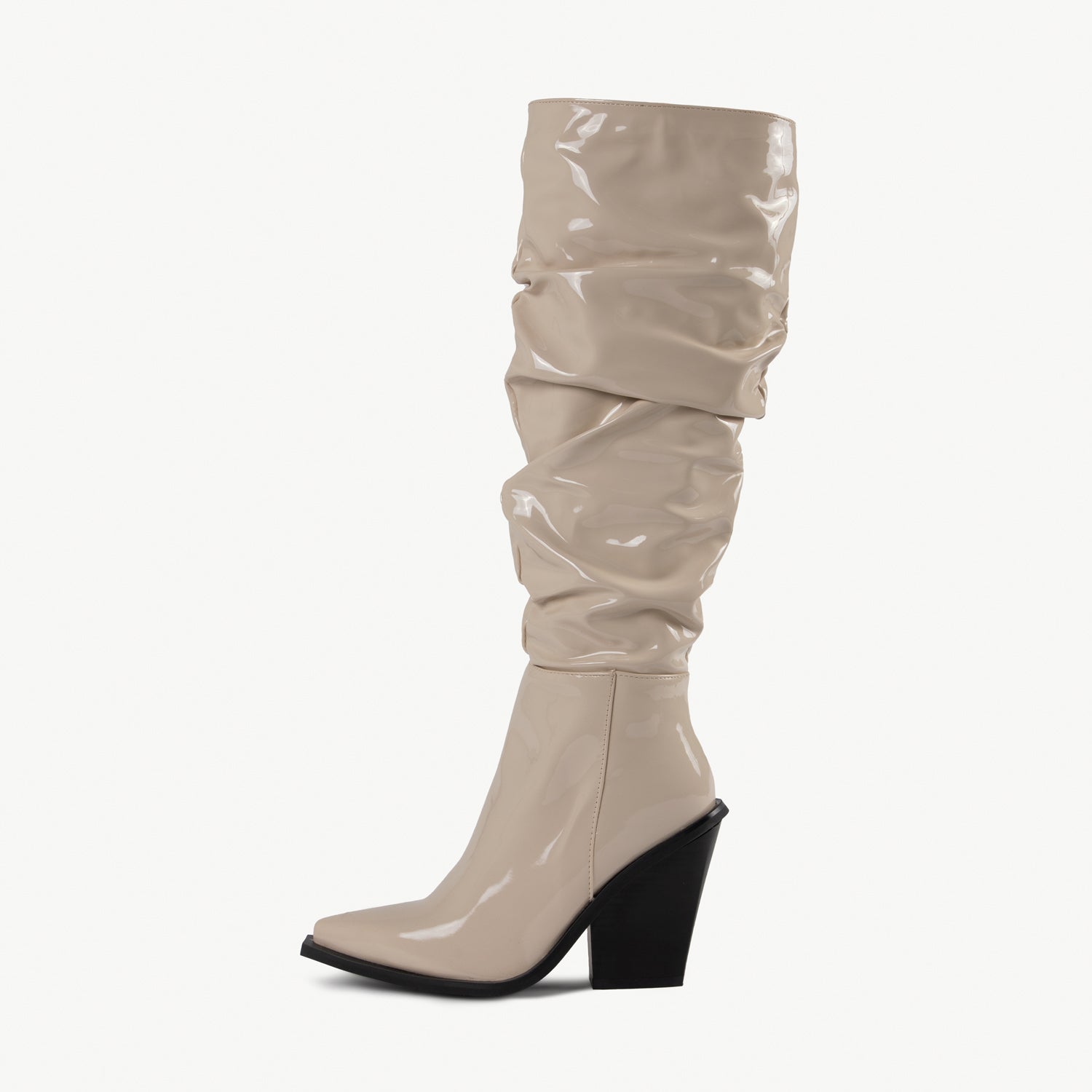 RAID Estacia Ruched Long Boot in Off White Patent