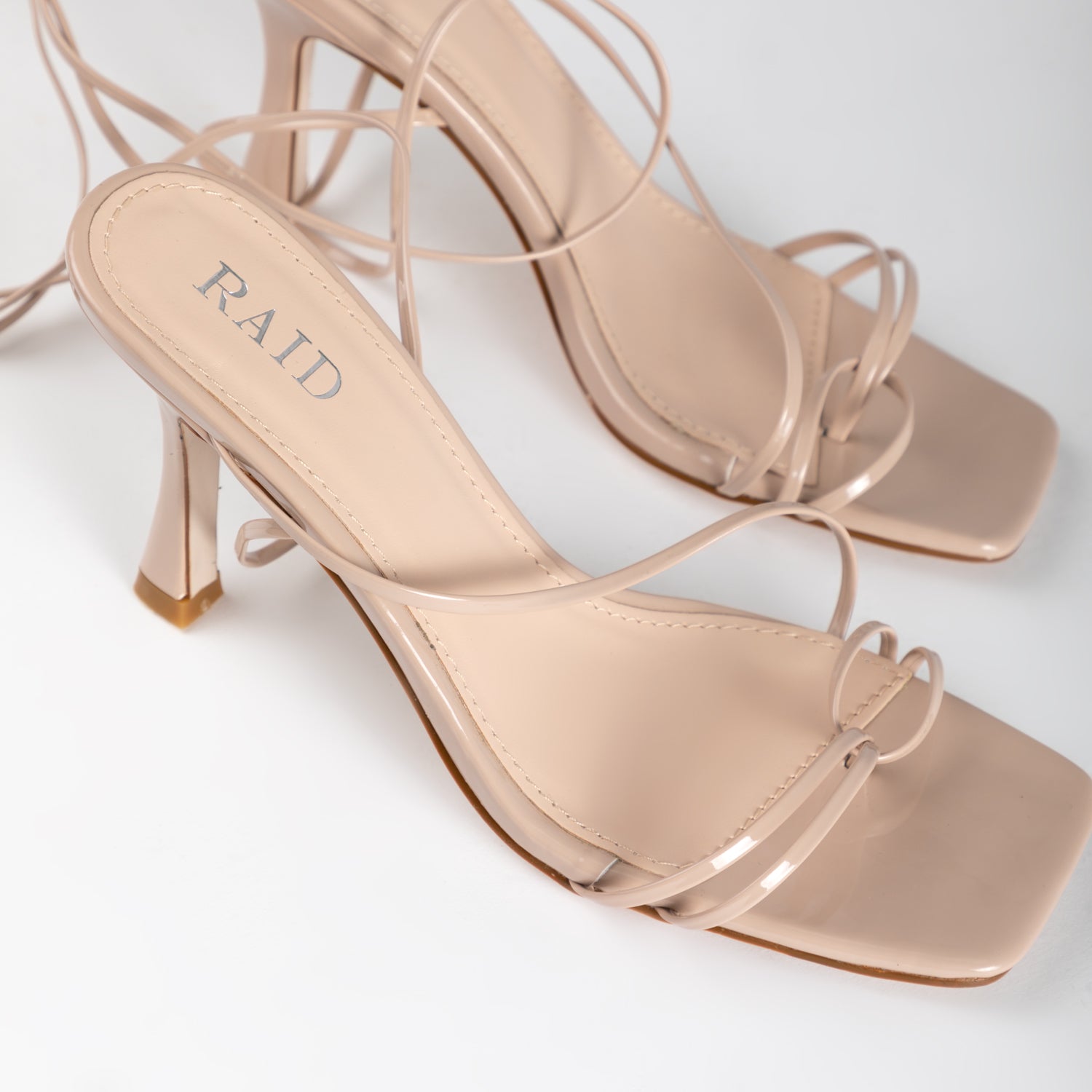 RAID Fane Lace-up Heeled Sandal in Nude Patent