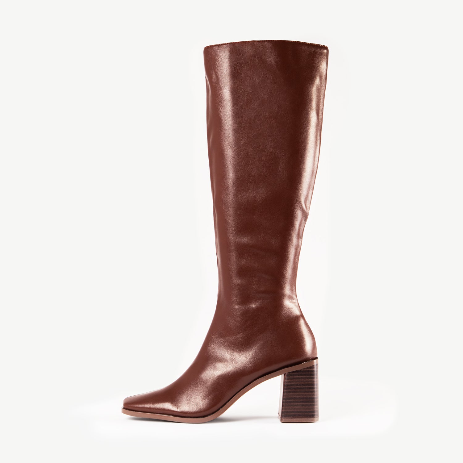RAID Flick Block Heeled Long Boot in Chocolate