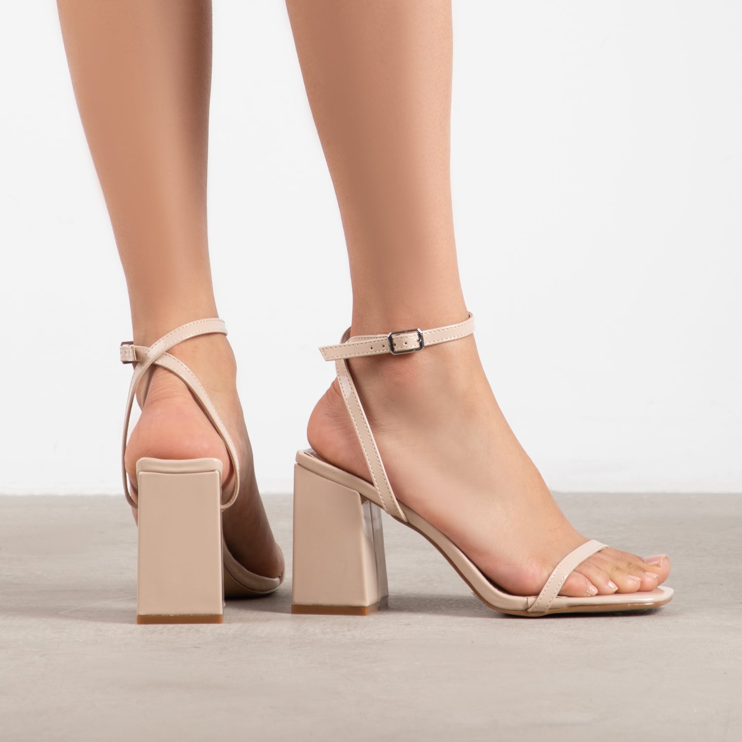 RAID Garry Block Heel Sandal in Nude Patent