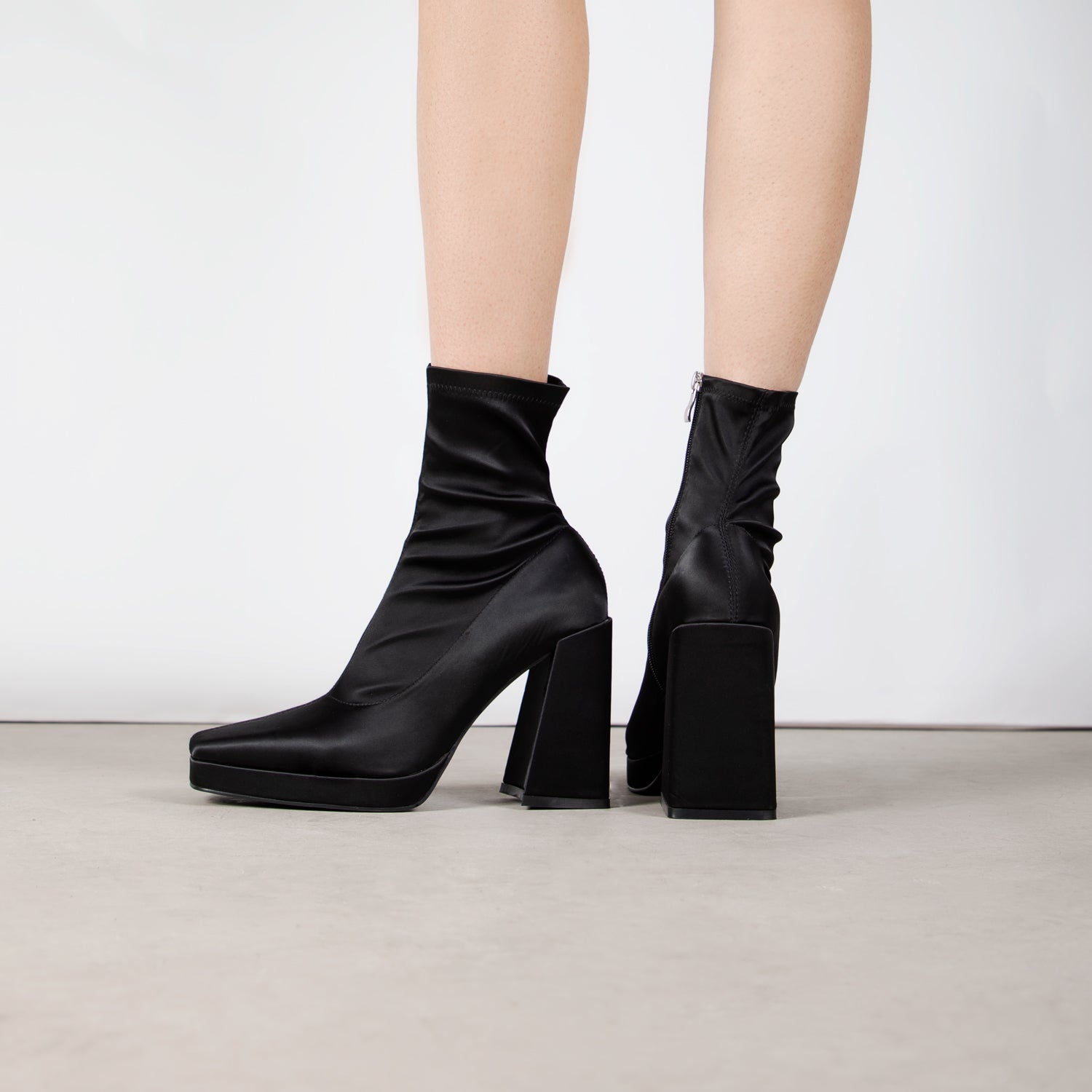 RAID Hartley Block Heeled Ankle Boot in Black Satin