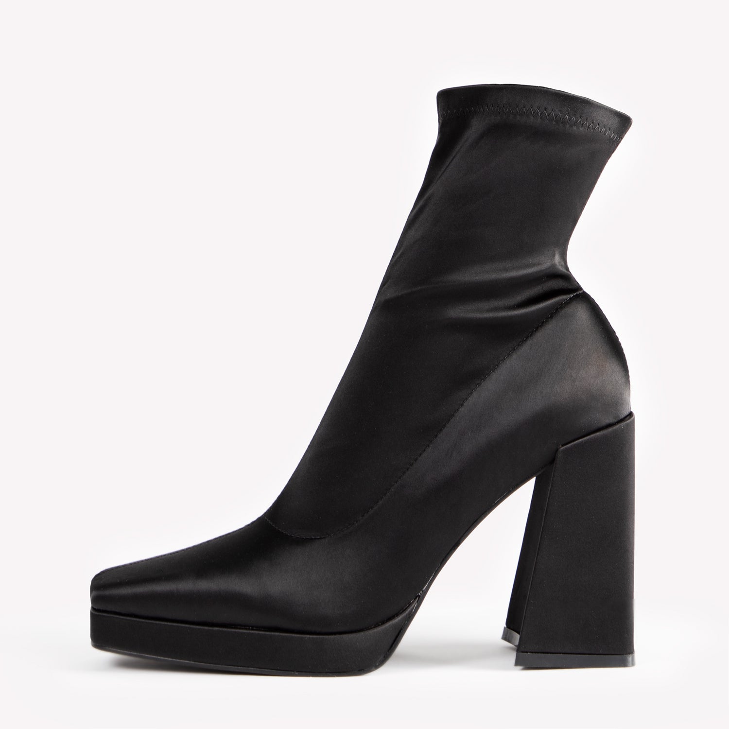 RAID Hartley Block Heeled Ankle Boot in Black Satin