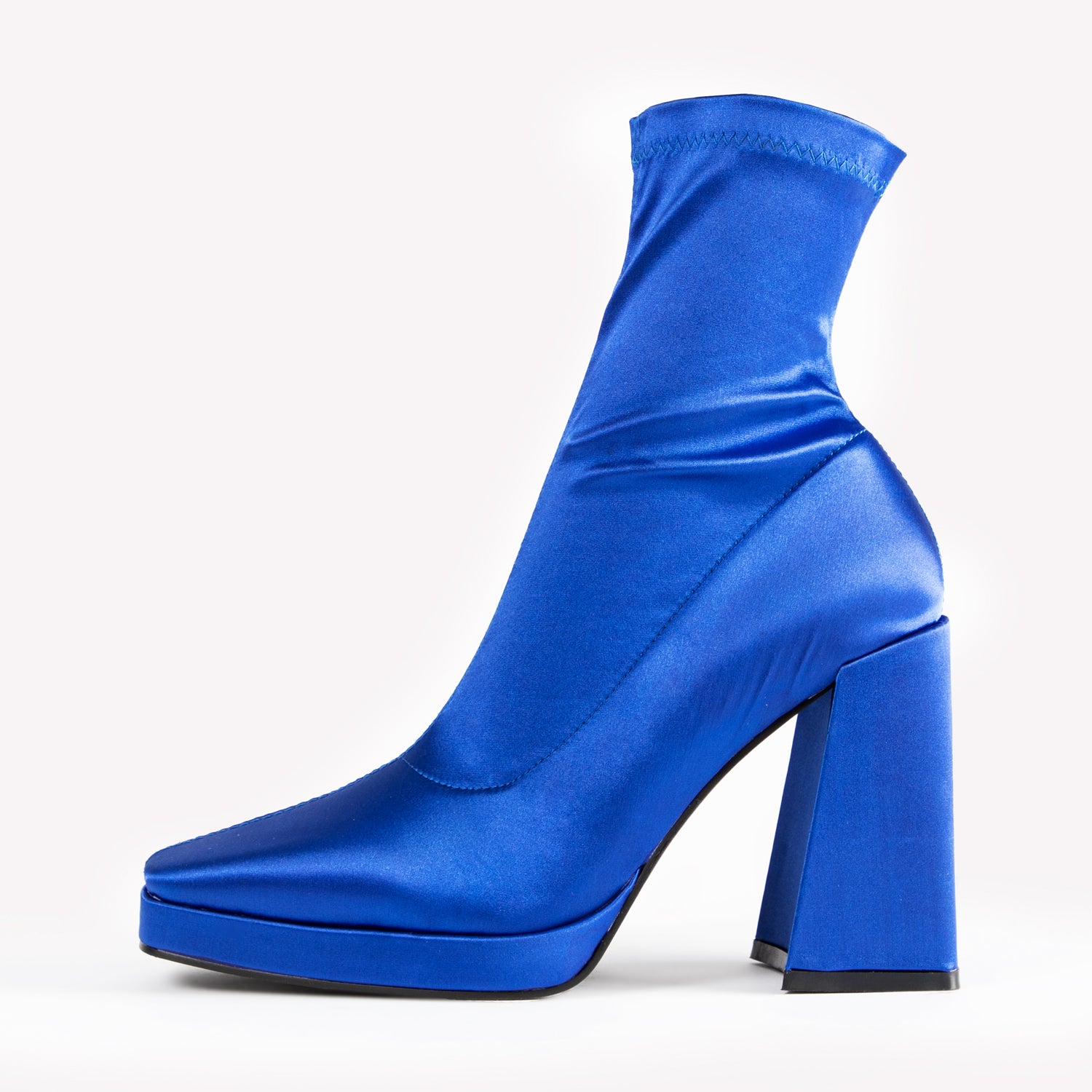 RAID Hartley Block Heeled Ankle Boot in Blue Satin