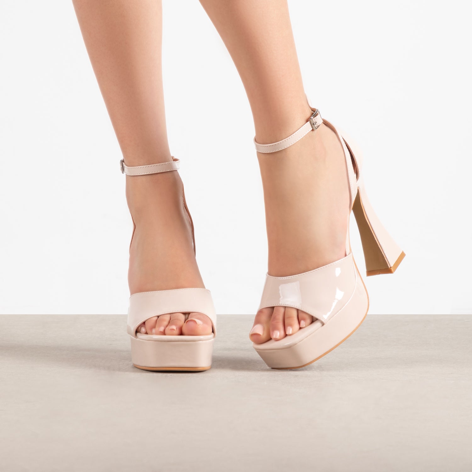 RAID Hope Platform Heels in Nude Patent