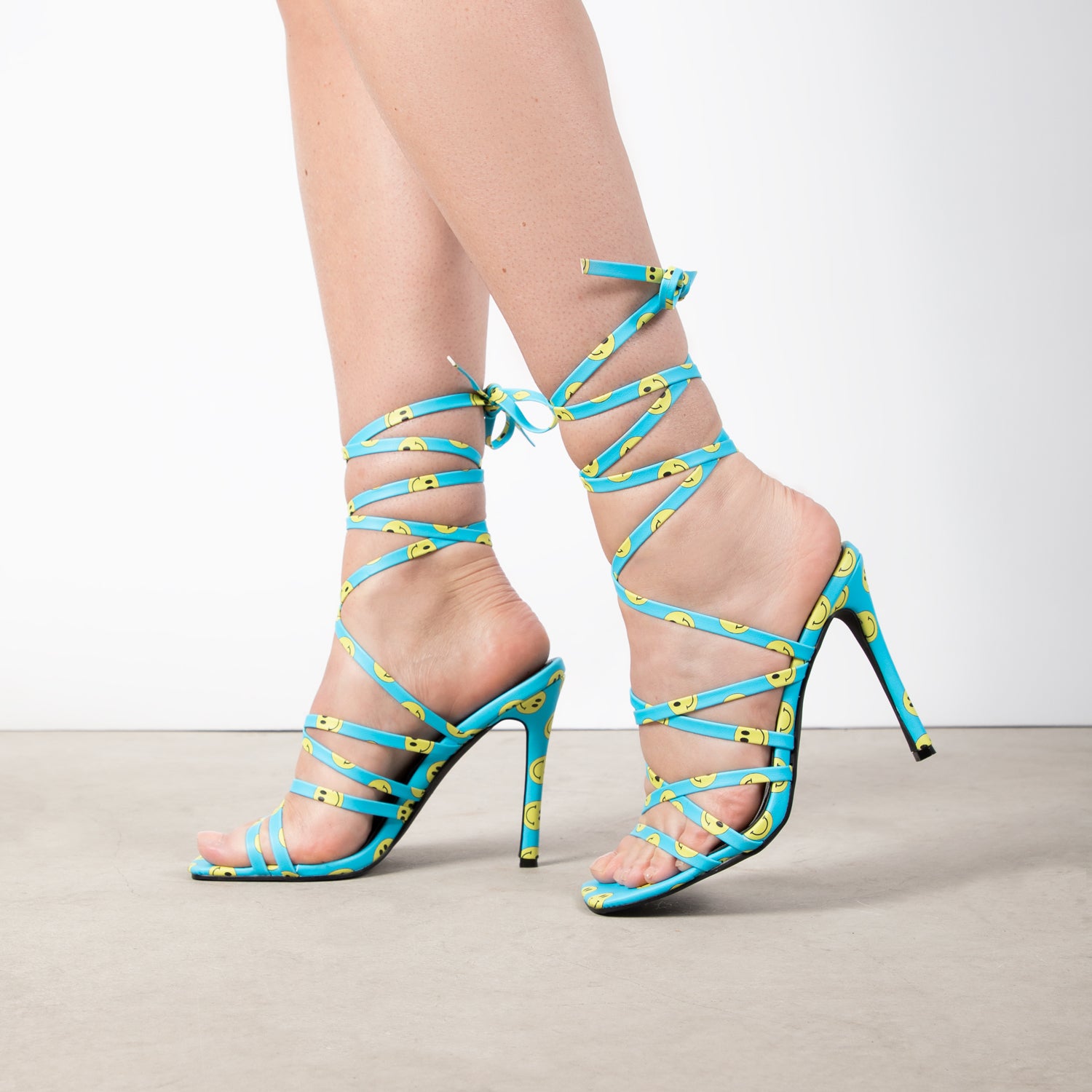 RAID Irena Strappy Heeled Sandal In Blue Smiley
