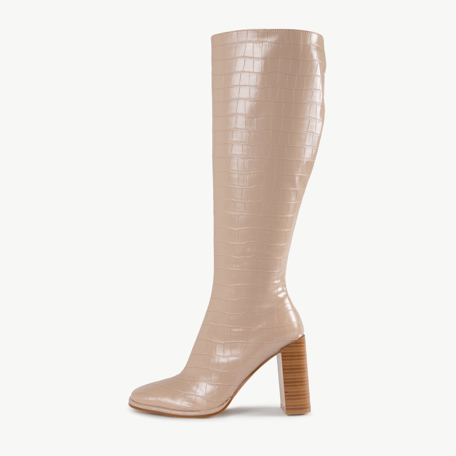 RAID Ivonne Block Heeled Boot in Cream Croc