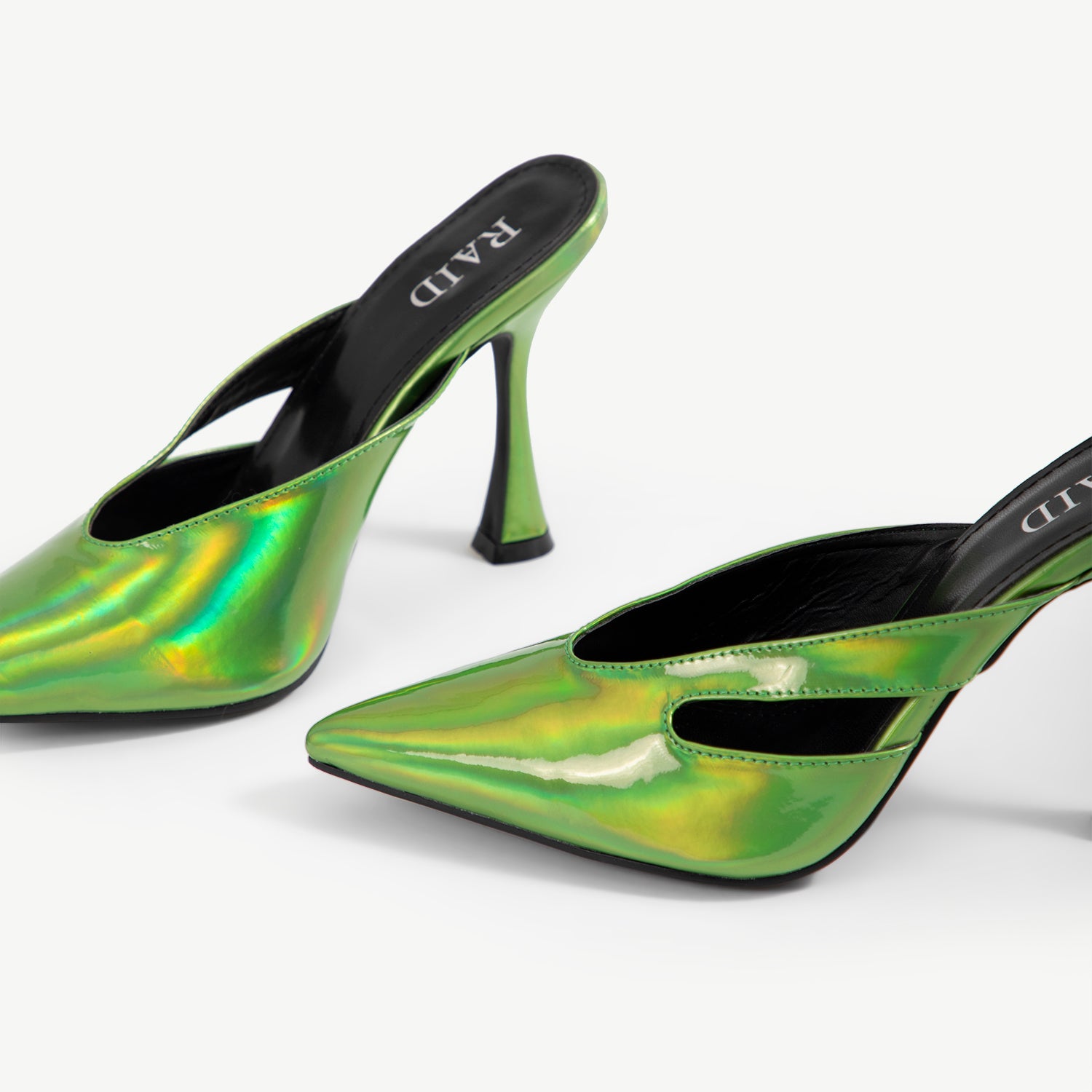 RAID Kinsley Heeled Mule in Green Holographic