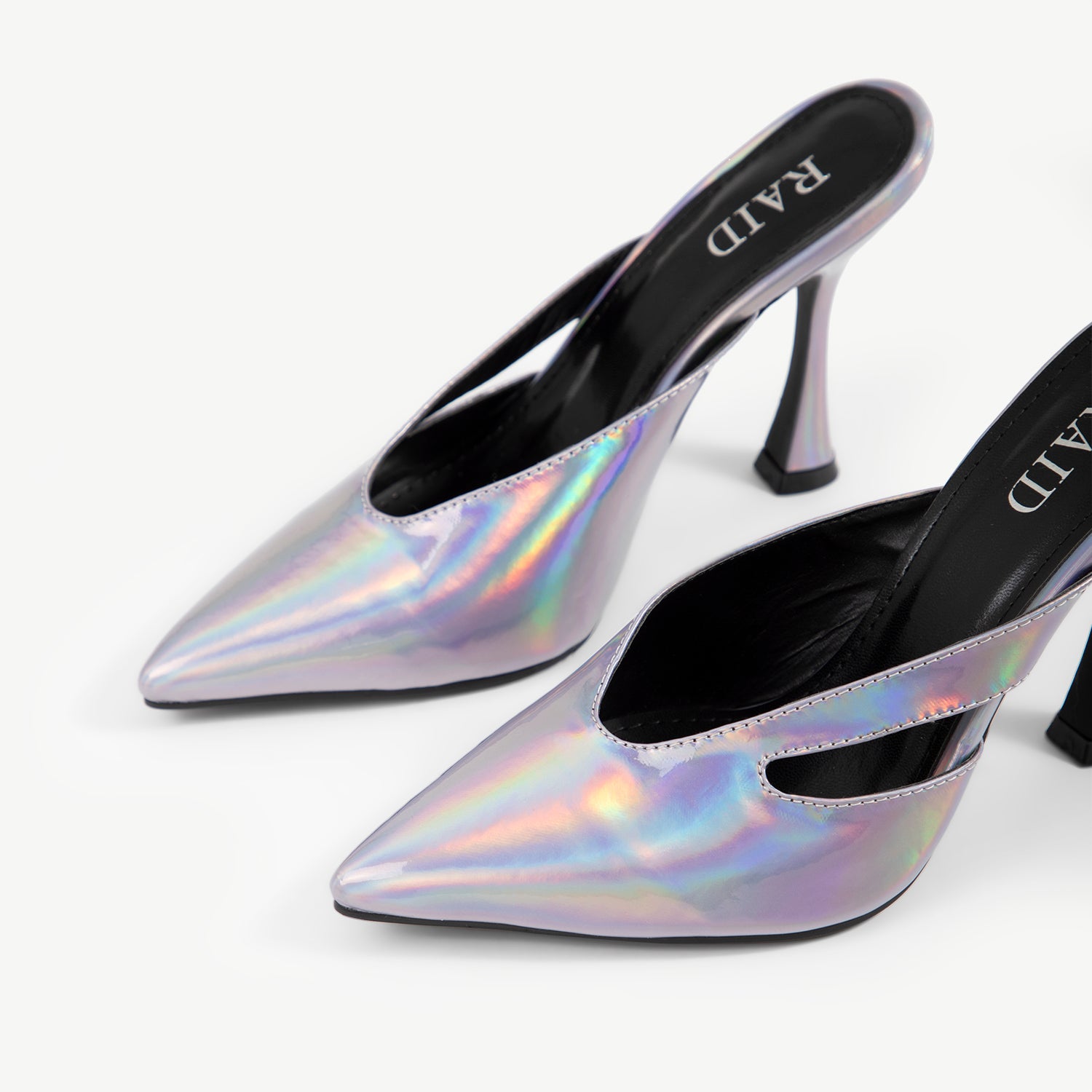 RAID Kinsley Heeled Mule in Silver Holographic
