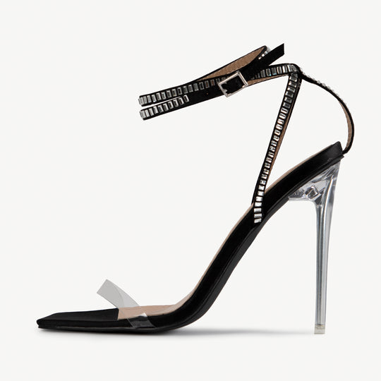 RAID Madrona Strappy Heel in Black Satin