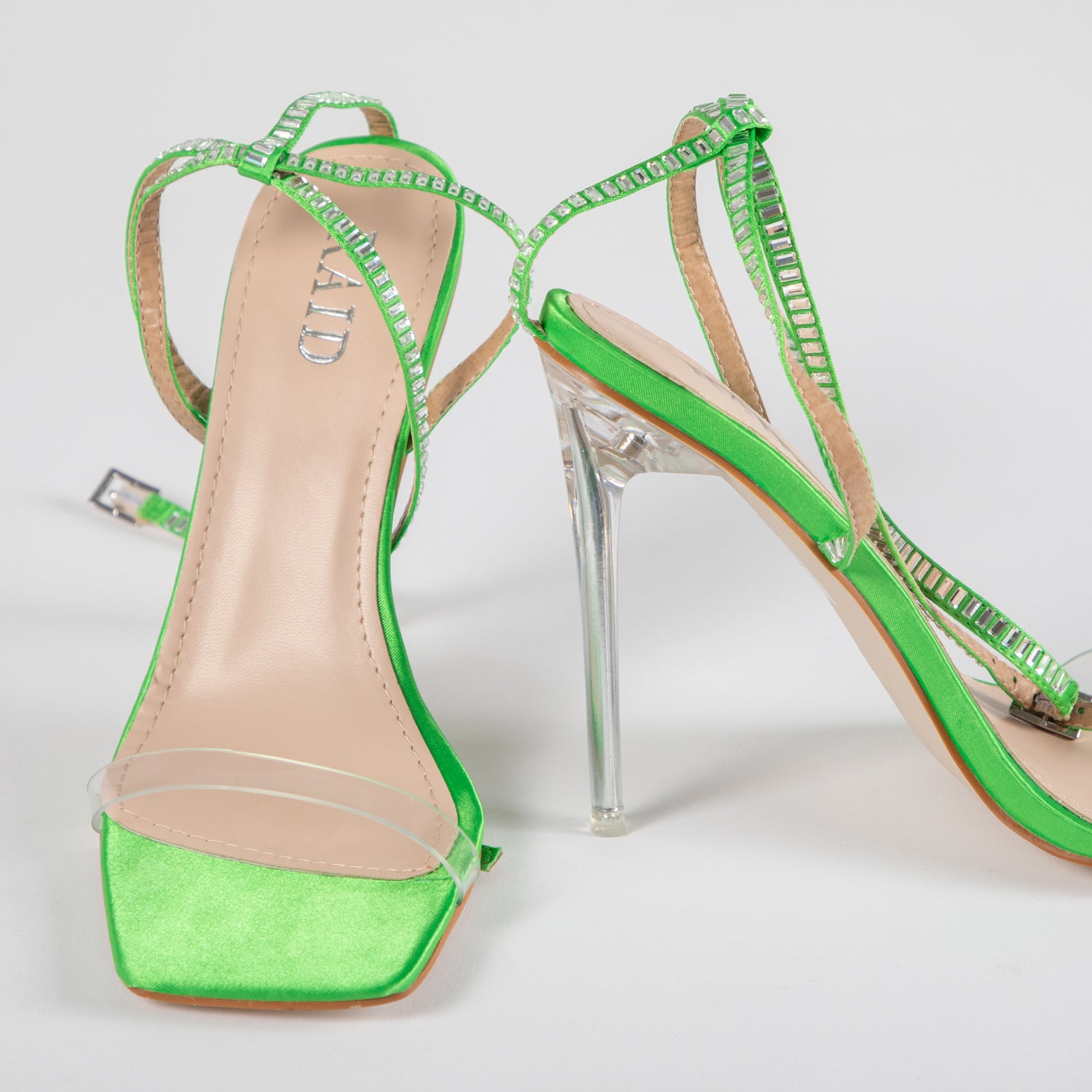 RAID Madrona Strappy Heel in Green Satin