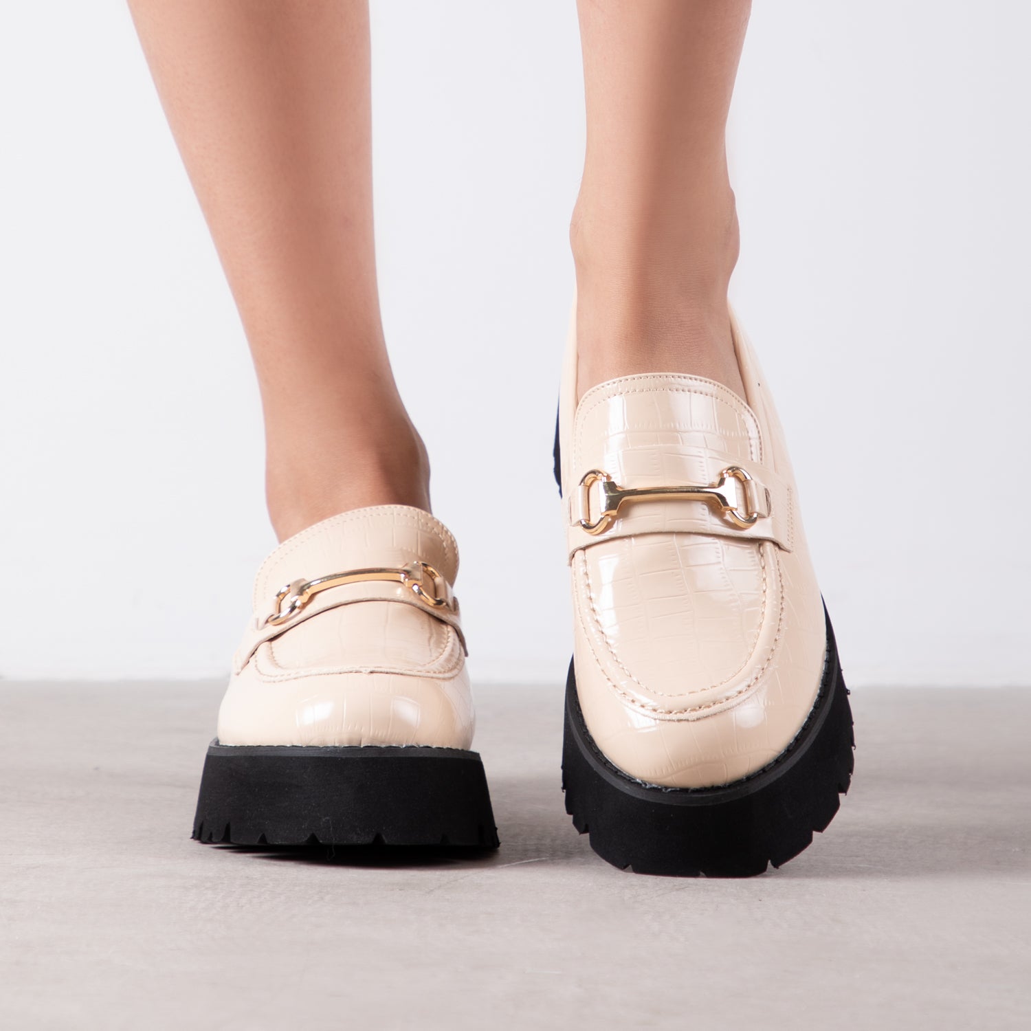 RAID Monster Chunky Flat Shoe in Nude Croc