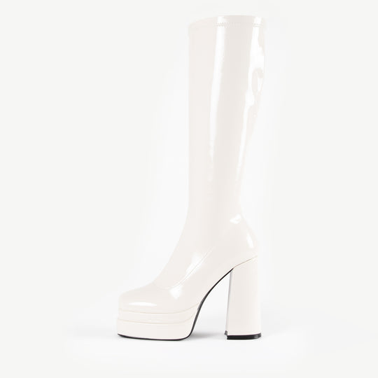 RAID Oriel Block Heeled Long Boot in Off White