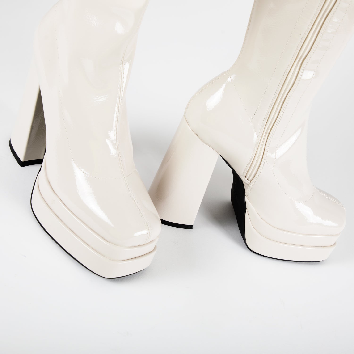 RAID Oriel Block Heeled Long Boot in Off White