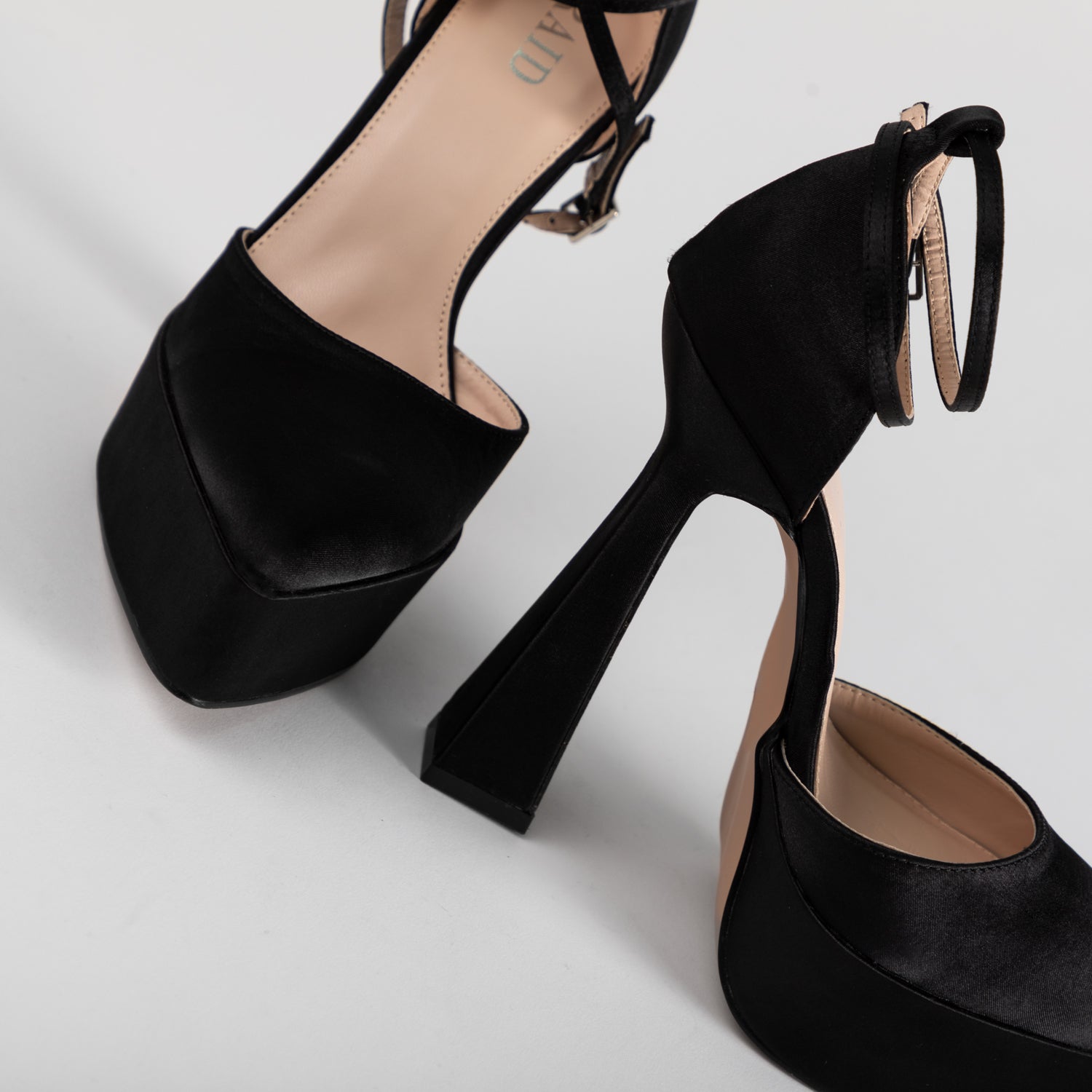 RAID Pearly Platform Heel Pump in Black Satin