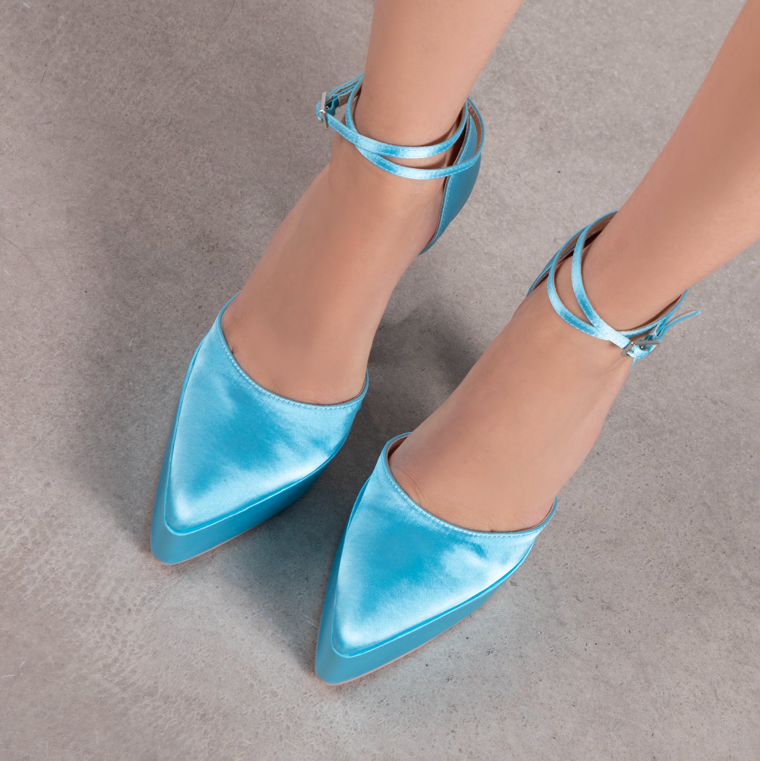 RAID Pearly Platform Heel Pump in Blue Satin