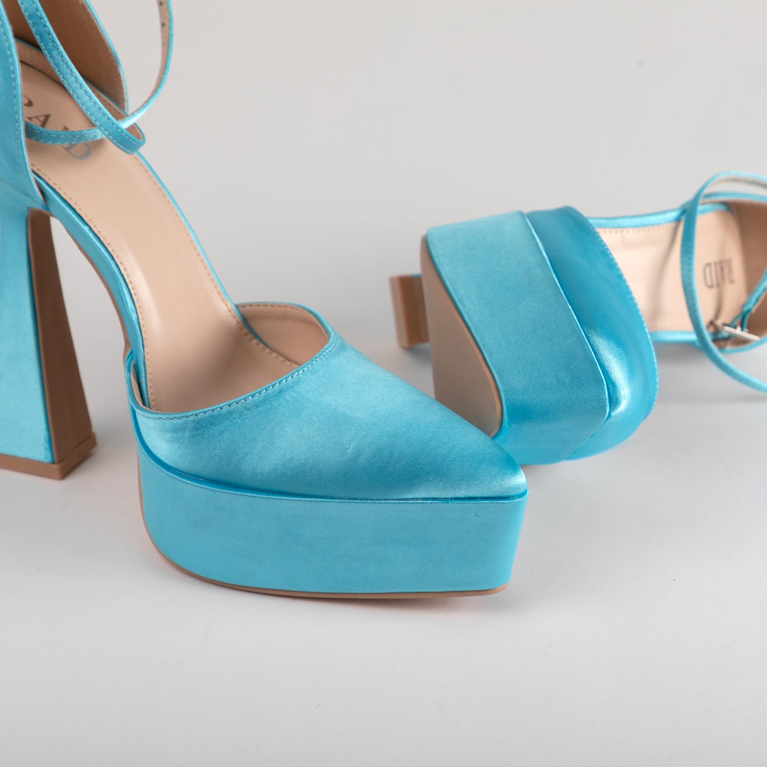 RAID Pearly Platform Heel Pump in Blue Satin