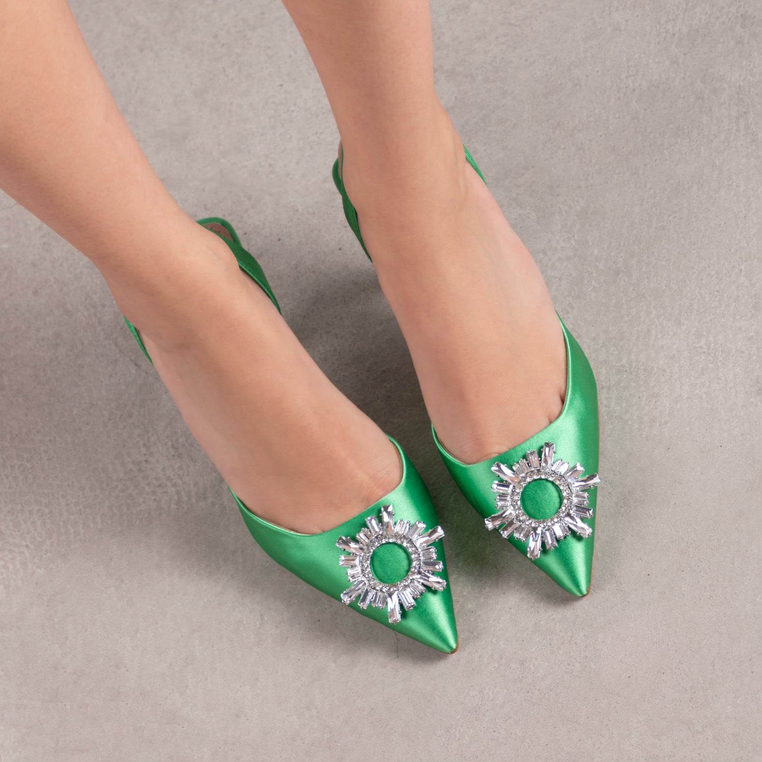 RAID Punam Heeled Slingback in Green Satin