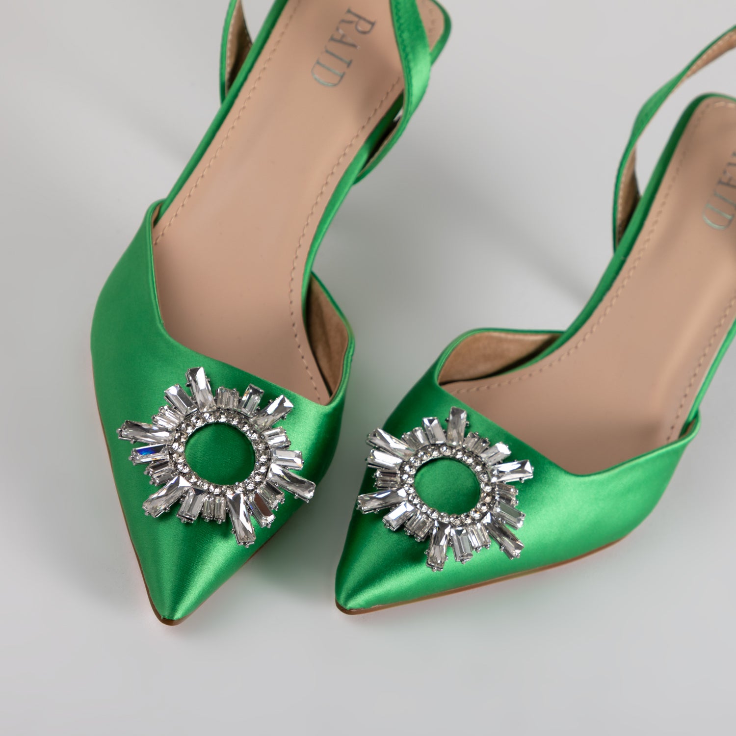 RAID Punam Heeled Slingback in Green Satin