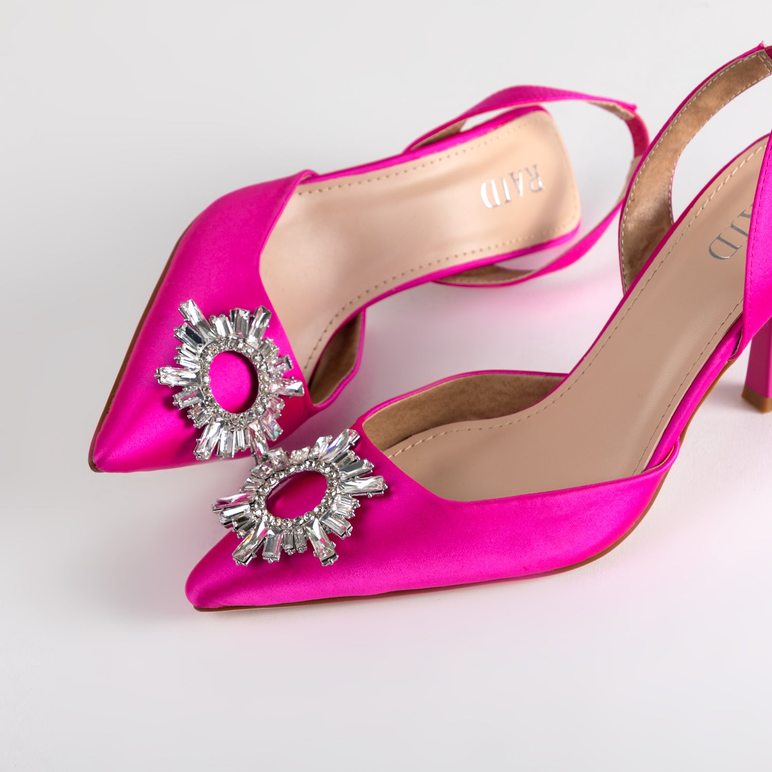 RAID Punam Heeled Slingback in Hot Pink Satin