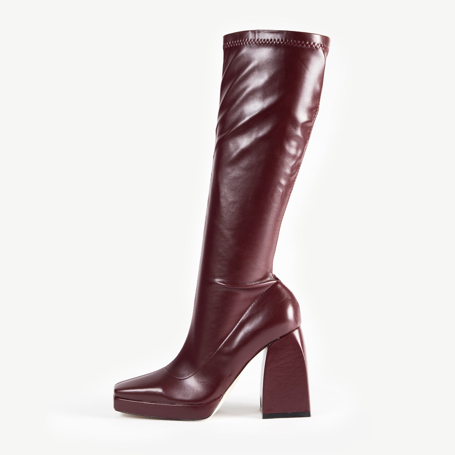 RAID Rainbow Block Heeled Long Boot in Burgundy