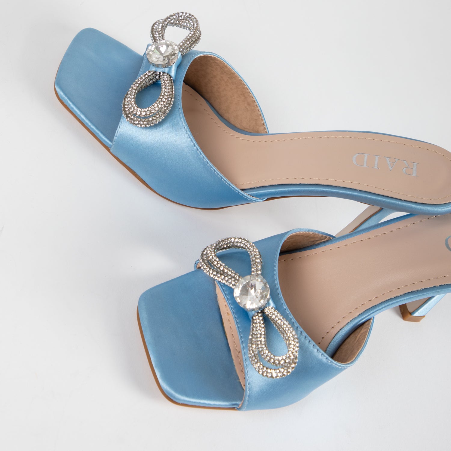 RAID Renee Heeled Mule In Baby Blue Satin